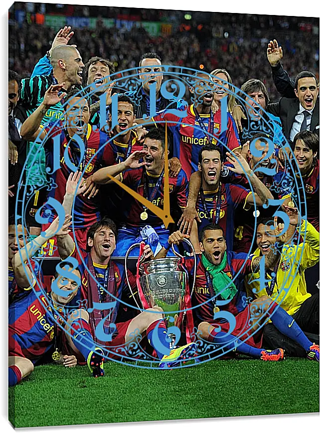 Часы картина - Победа в Лиге Чемпионов 2011. ФК Барселона. FC Barcelona