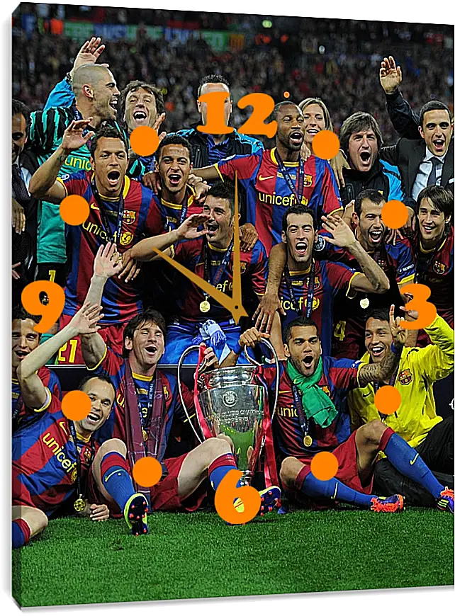 Часы картина - Победа в Лиге Чемпионов 2011. ФК Барселона. FC Barcelona