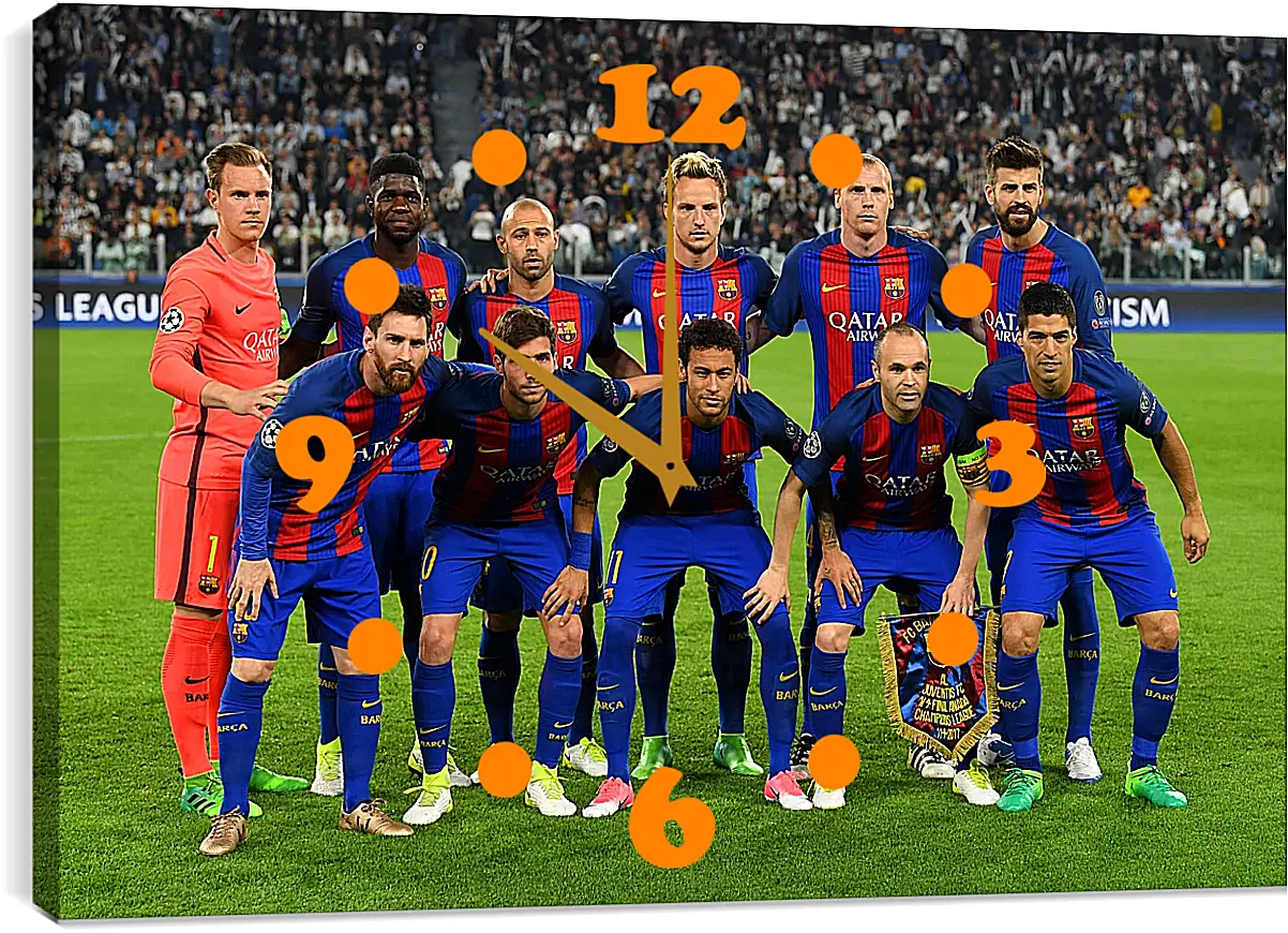 Часы картина - Фото перед матчем ФК Барселона. FC Barcelona