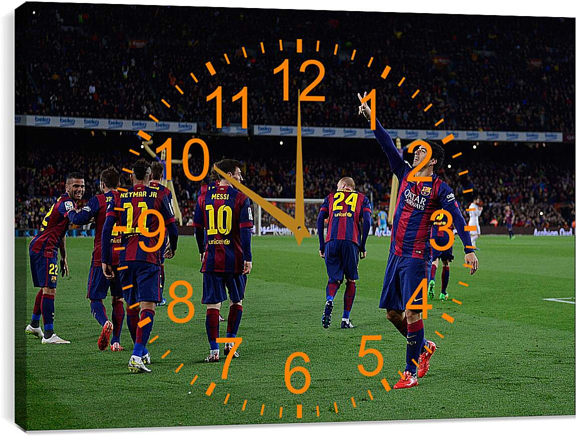 Часы картина - Празднование гола. ФК Барселона. FC Barcelona