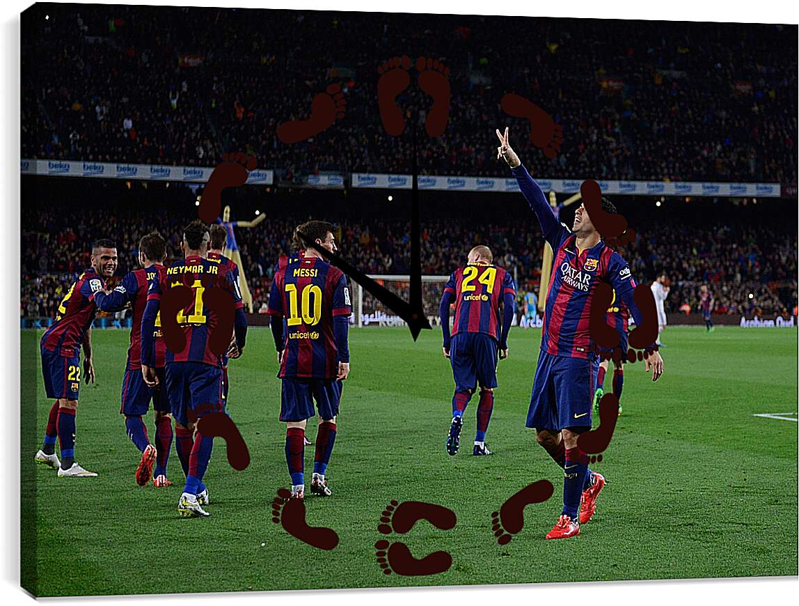 Часы картина - Празднование гола. ФК Барселона. FC Barcelona
