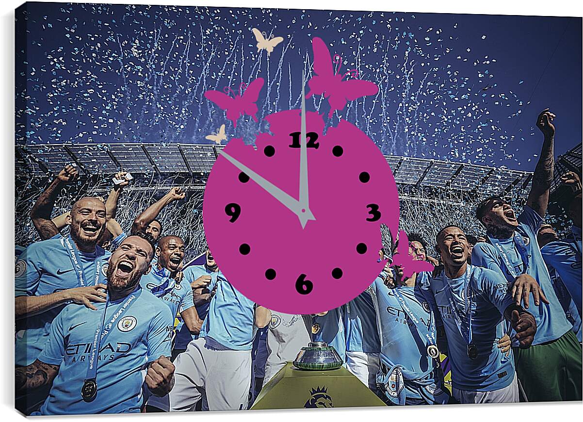 Часы картина - Победа в АПЛ. ФК Манчестер Сити. FC Manchester City