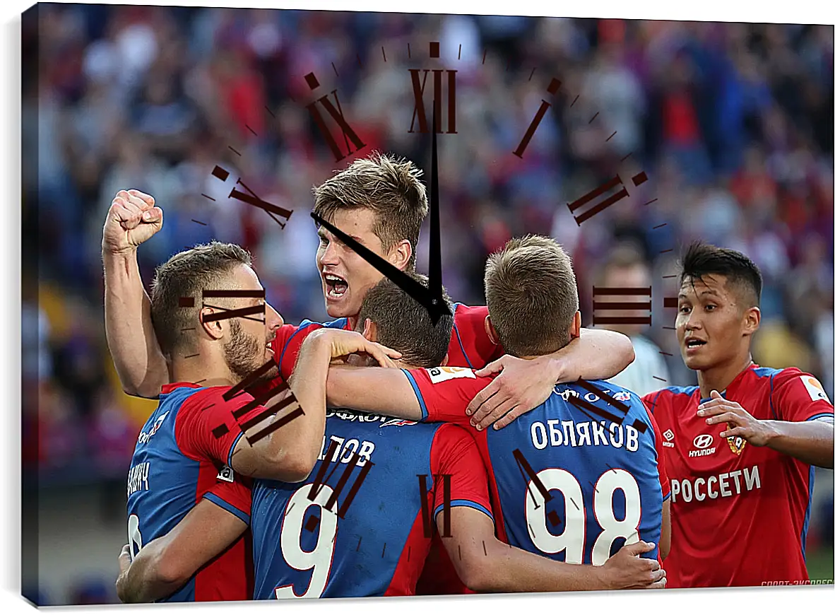 Часы картина - Празднование гола. ФК ЦСКА Москва. FC CSKA Moscow