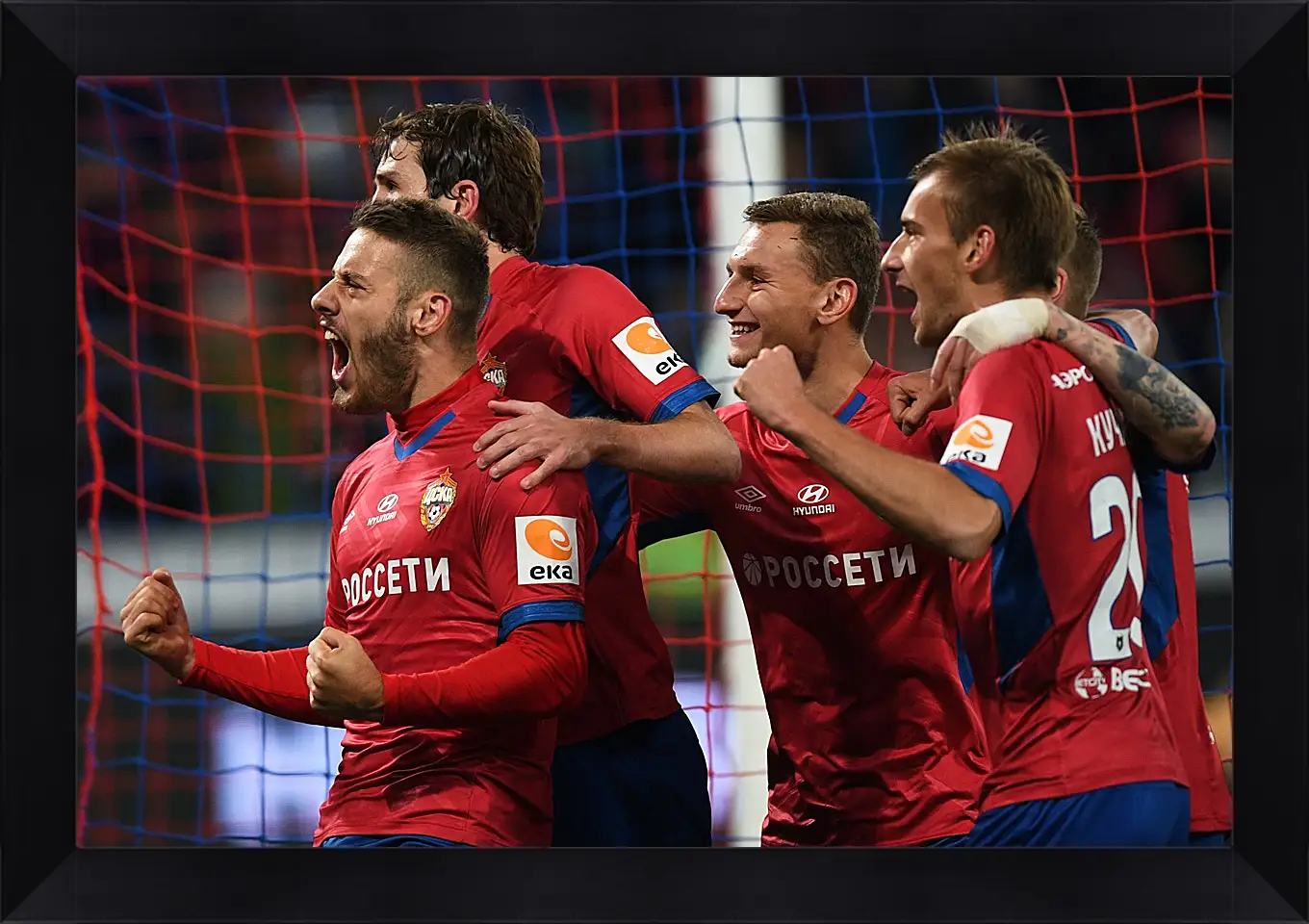 Картина в раме - Празднование гола. ФК ЦСКА Москва. FC CSKA Moscow