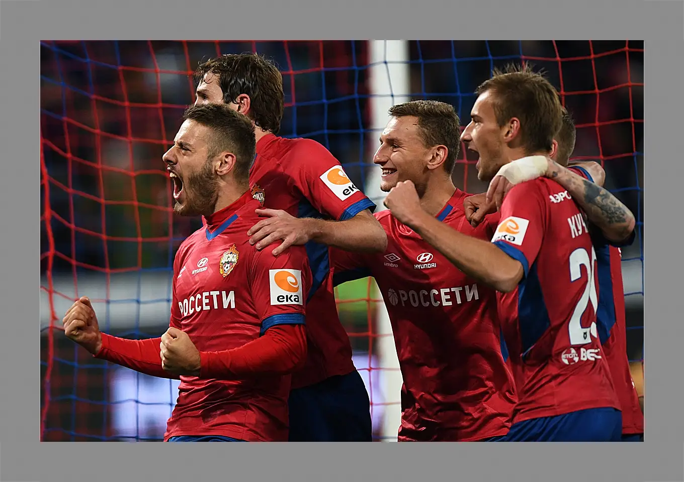 Картина в раме - Празднование гола. ФК ЦСКА Москва. FC CSKA Moscow