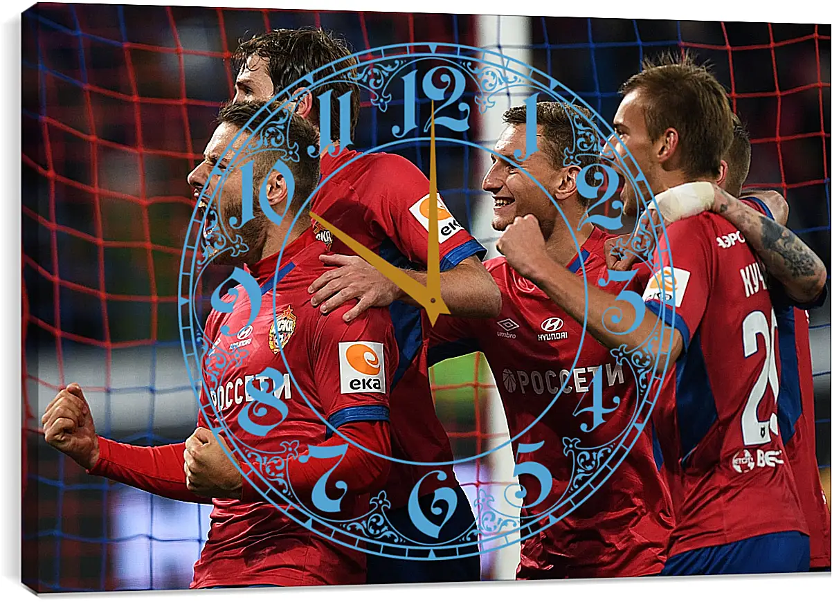 Часы картина - Празднование гола. ФК ЦСКА Москва. FC CSKA Moscow