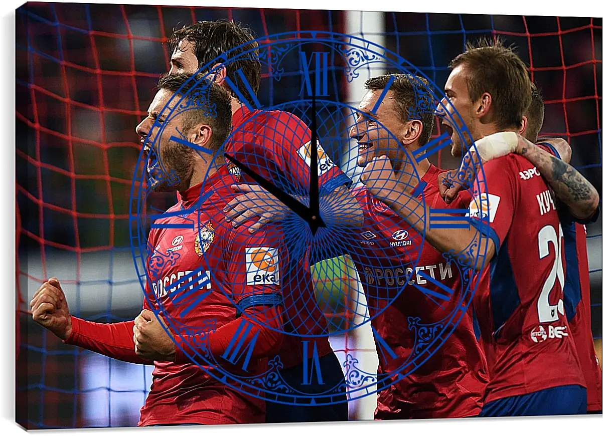 Часы картина - Празднование гола. ФК ЦСКА Москва. FC CSKA Moscow