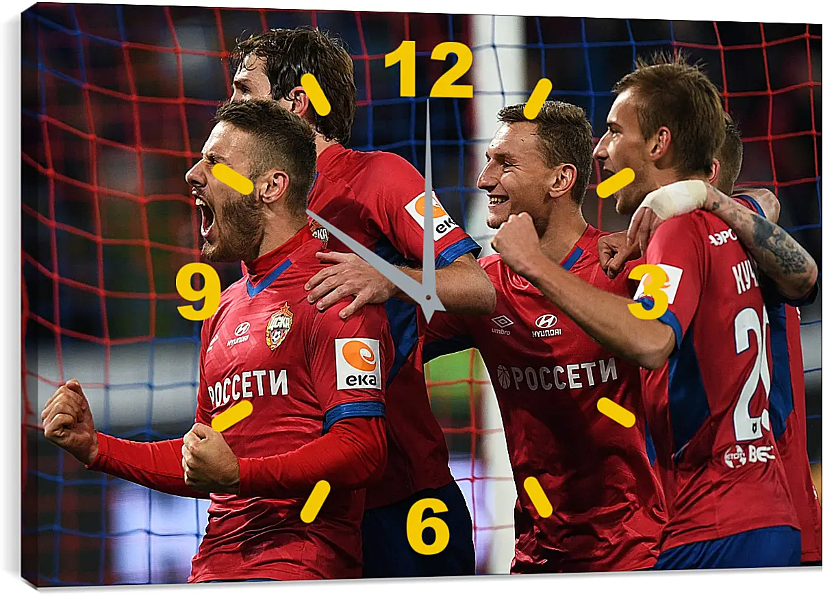 Часы картина - Празднование гола. ФК ЦСКА Москва. FC CSKA Moscow