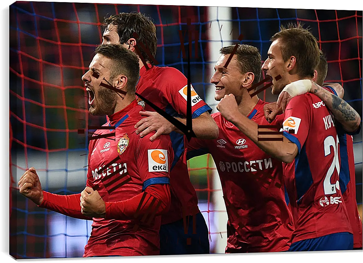 Часы картина - Празднование гола. ФК ЦСКА Москва. FC CSKA Moscow