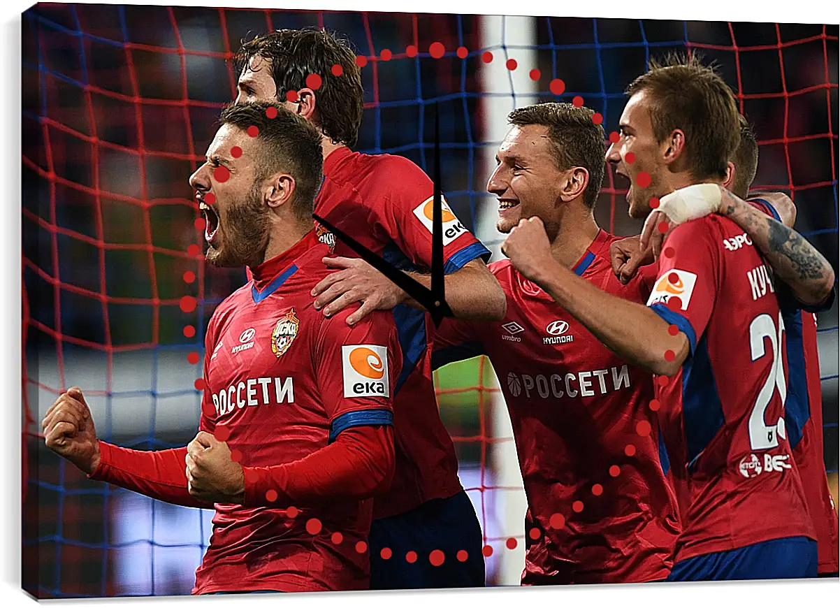 Часы картина - Празднование гола. ФК ЦСКА Москва. FC CSKA Moscow