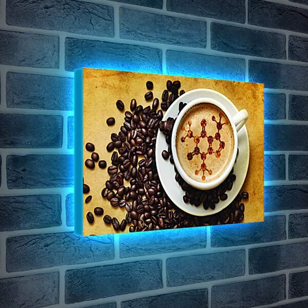 Лайтбокс световая панель - Разбросанные кофейные зёрна на столе и блюдце