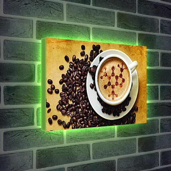 Лайтбокс световая панель - Разбросанные кофейные зёрна на столе и блюдце
