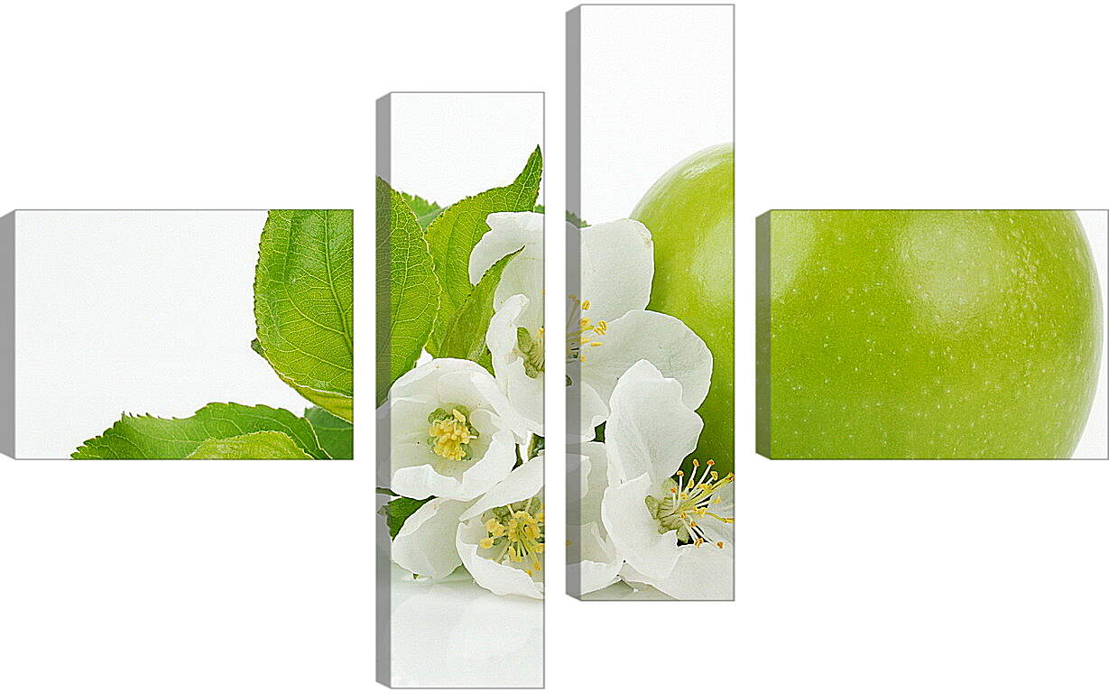 Модульная картина - Зелёное яблоко и цветы