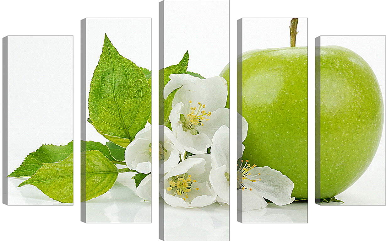 Модульная картина - Зелёное яблоко и цветы
