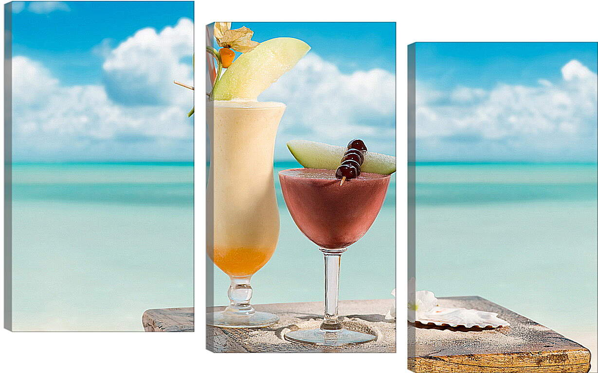 Модульная картина - Два коктейля на фоне моря