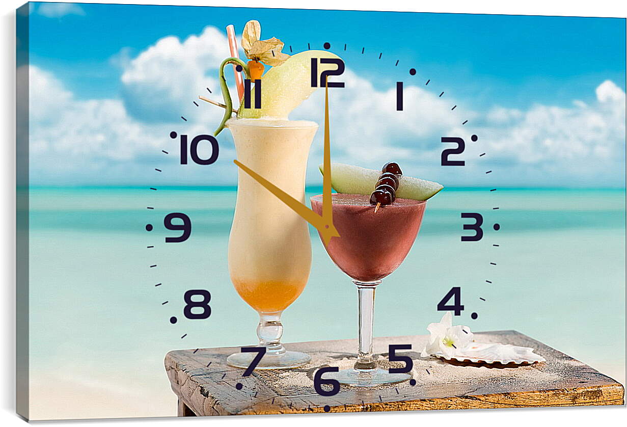 Часы картина - Два коктейля на фоне моря
