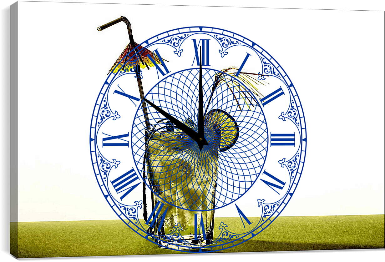 Часы картина - Коктейль с трубочкой