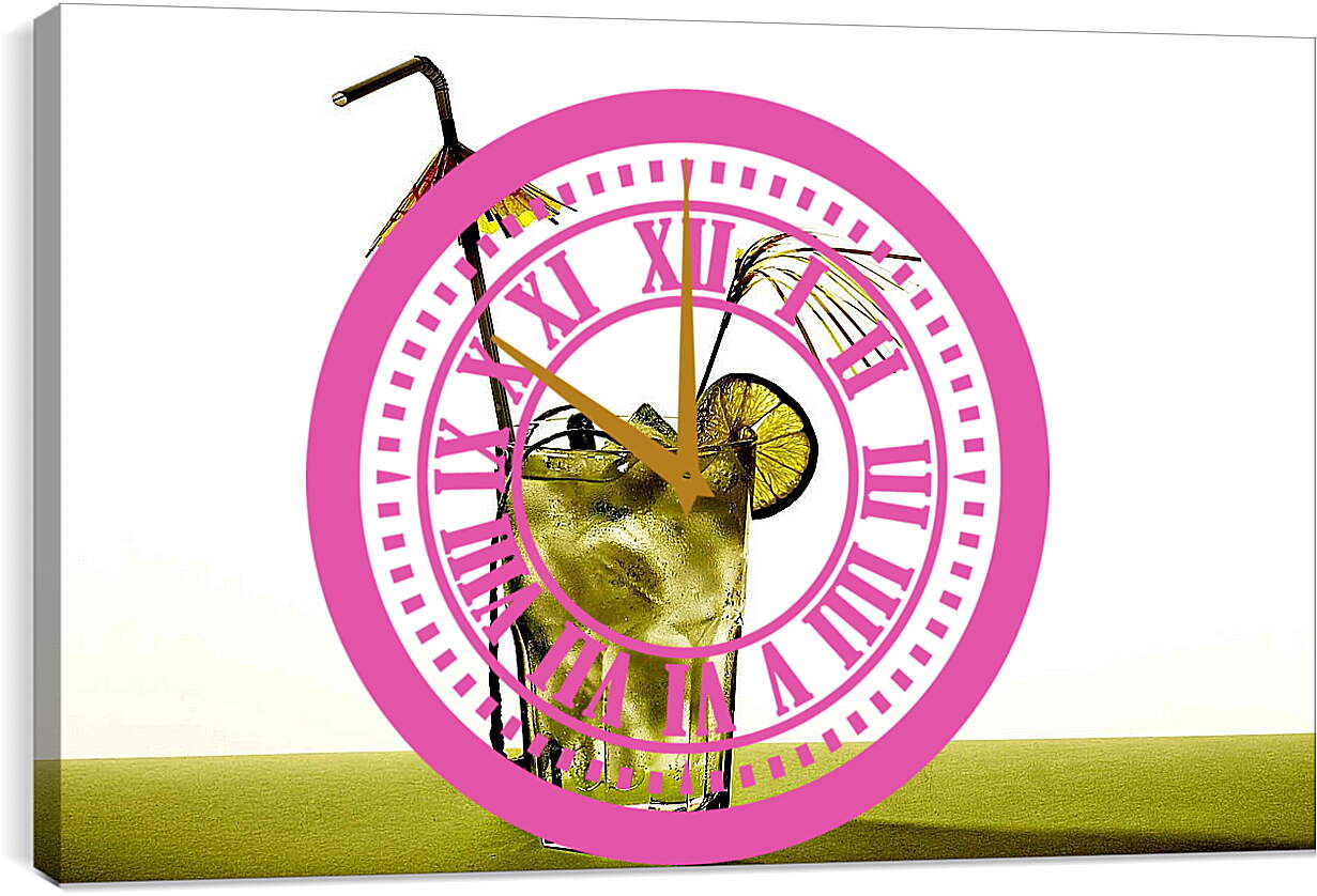 Часы картина - Коктейль с трубочкой