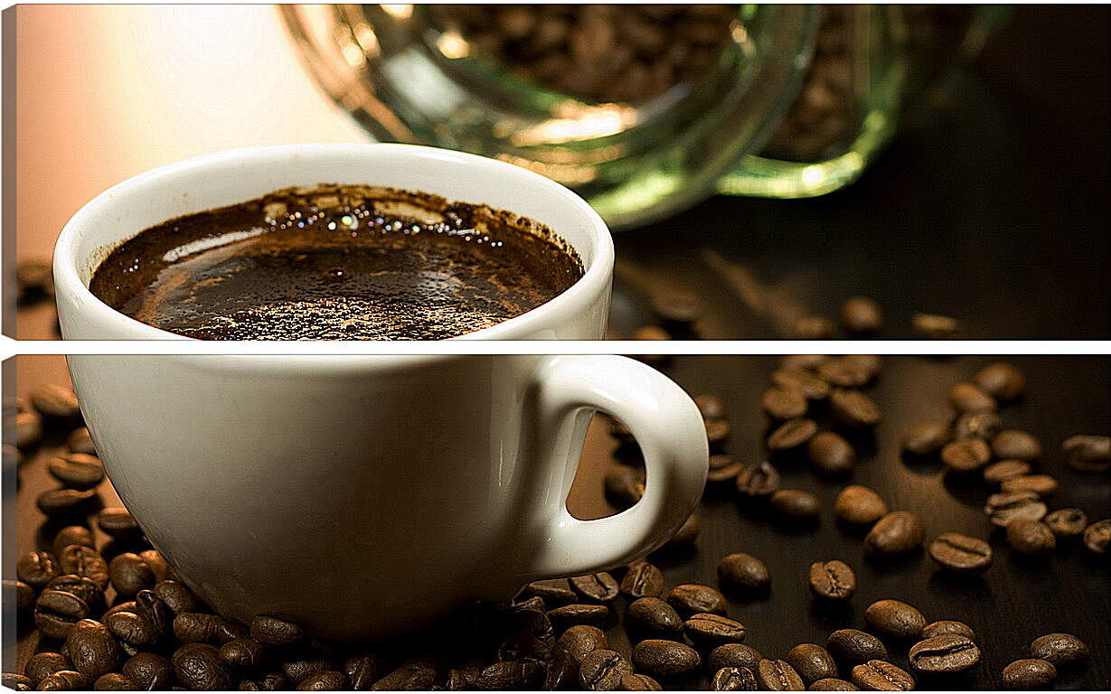 Модульная картина - Кофейные зёрна и чашка кофе