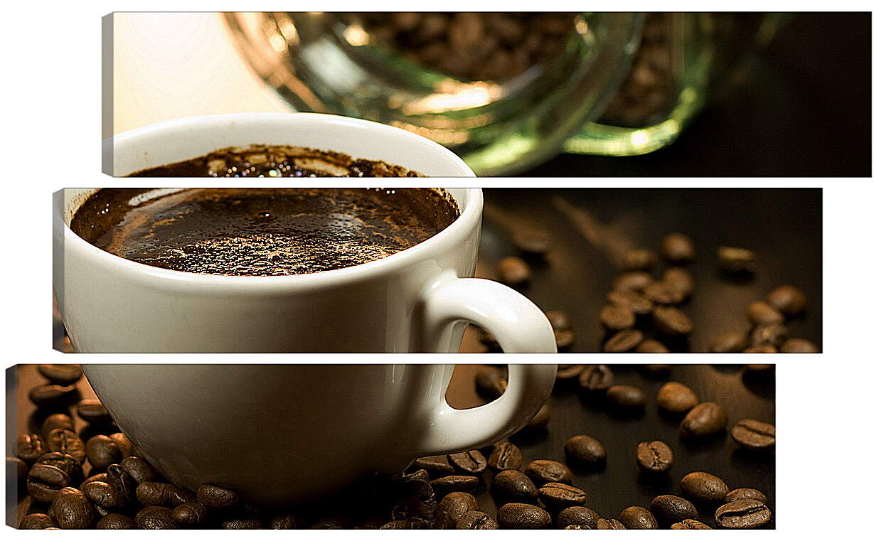Модульная картина - Кофейные зёрна и чашка кофе