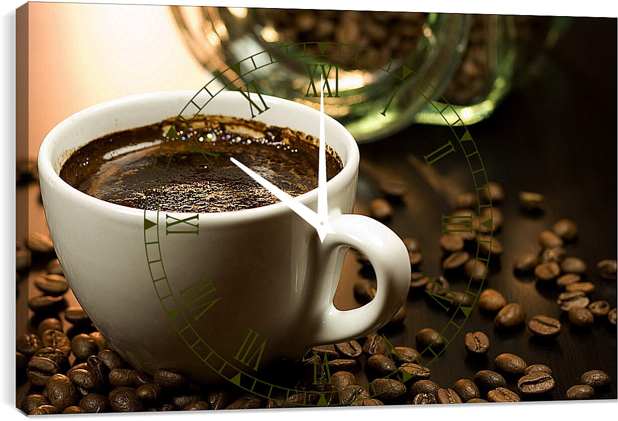 Часы картина - Кофейные зёрна и чашка кофе