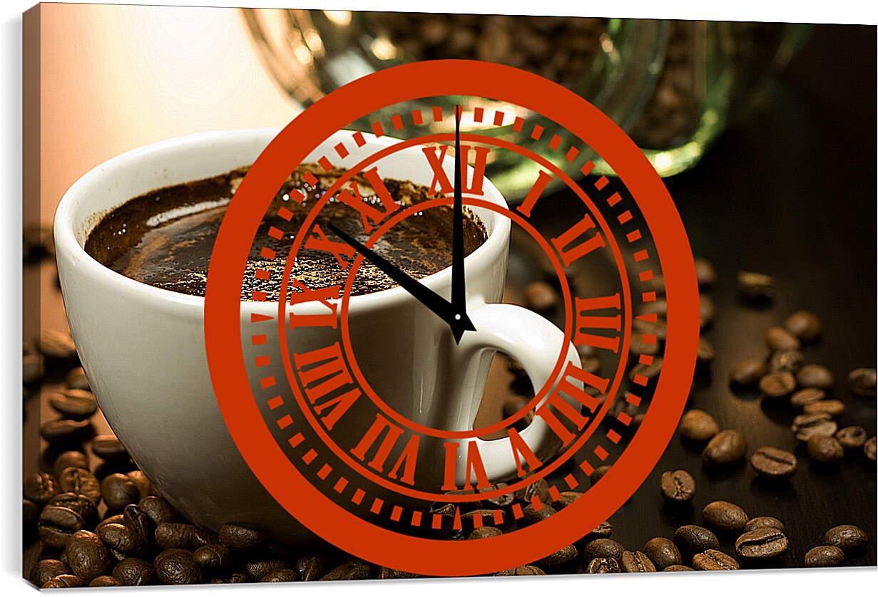 Часы картина - Кофейные зёрна и чашка кофе