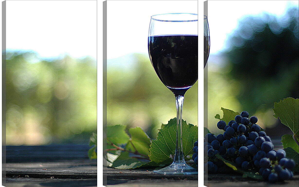 Модульная картина - Бокал вина и гроздь винограда