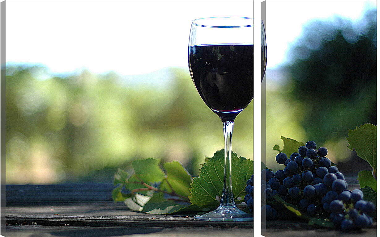 Модульная картина - Бокал вина и гроздь винограда