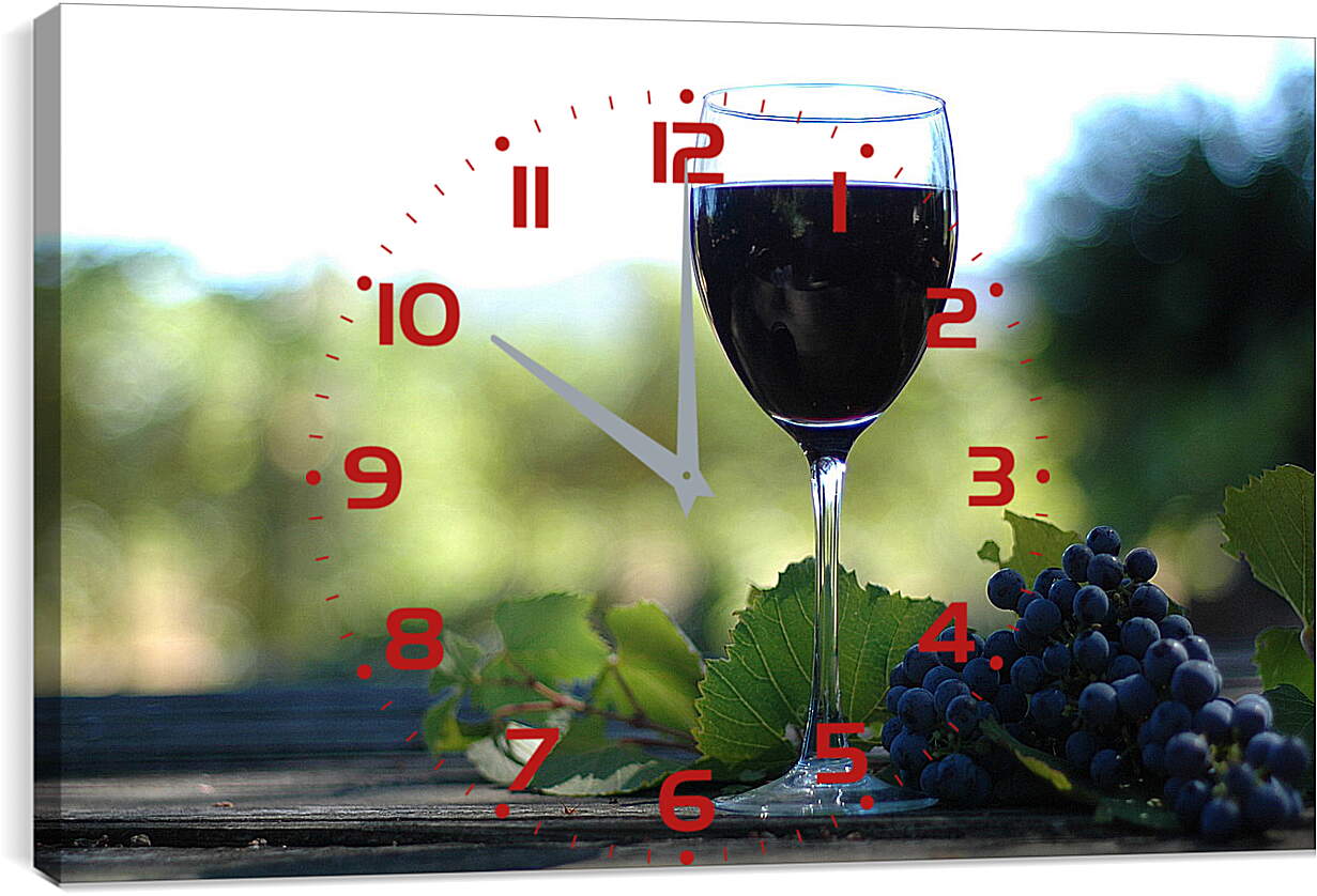 Часы картина - Бокал вина и гроздь винограда