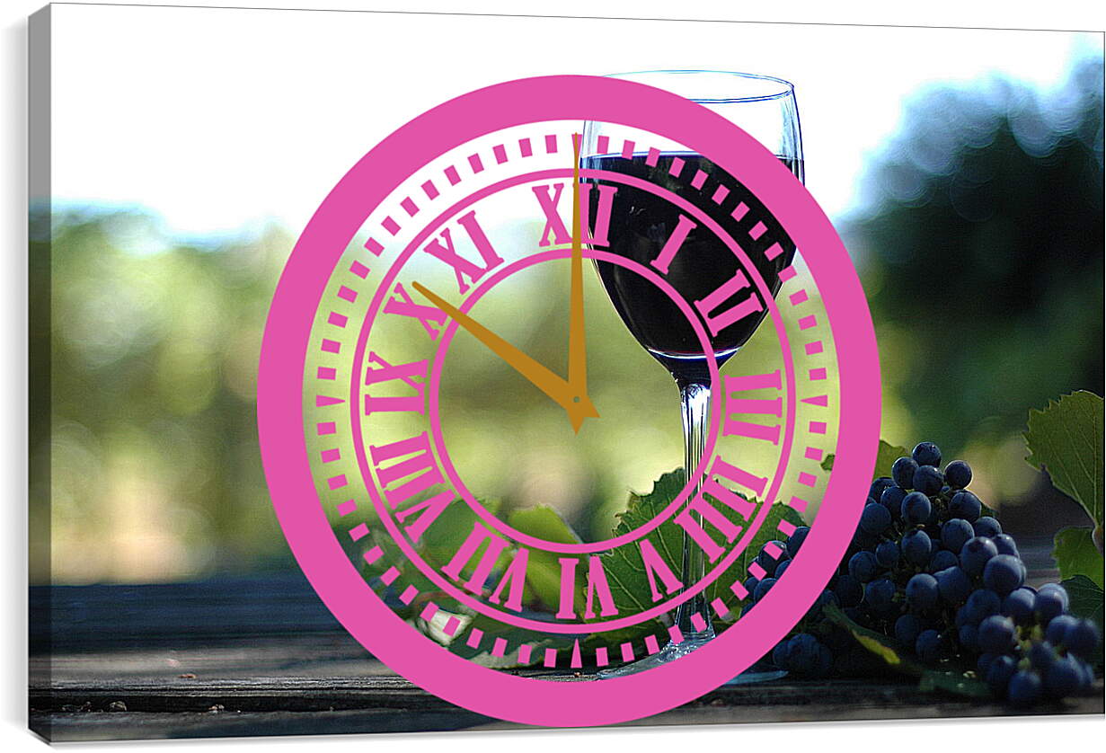 Часы картина - Бокал вина и гроздь винограда