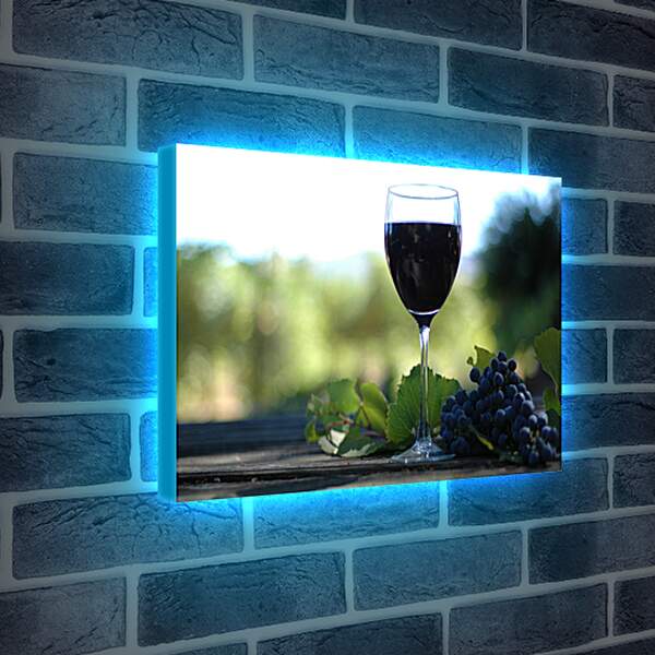 Лайтбокс световая панель - Бокал вина и гроздь винограда