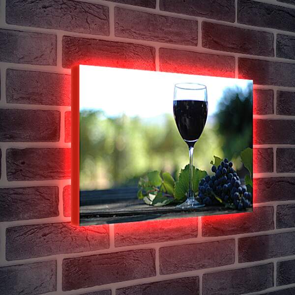 Лайтбокс световая панель - Бокал вина и гроздь винограда