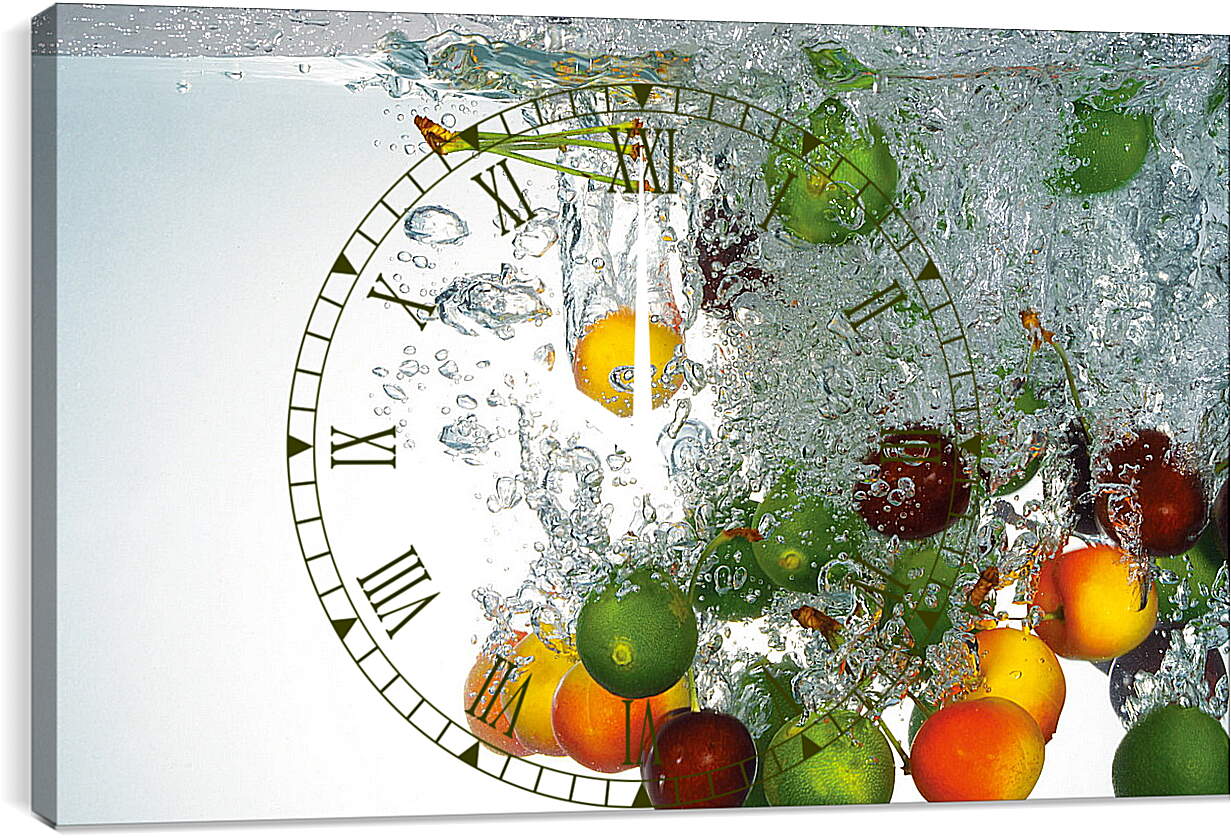 Часы картина - Разнообразие фруктов в воде