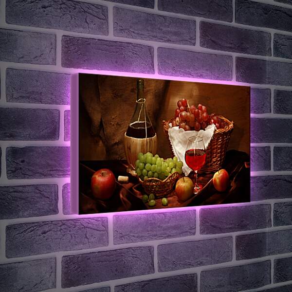Лайтбокс световая панель - Бутылка вина с бокалом и фрукты