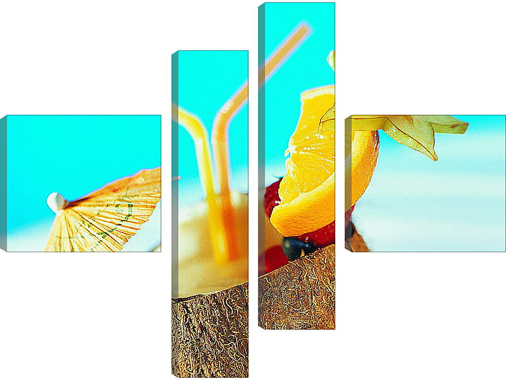 Модульная картина - Коктейль с долькой лимона в кокосе