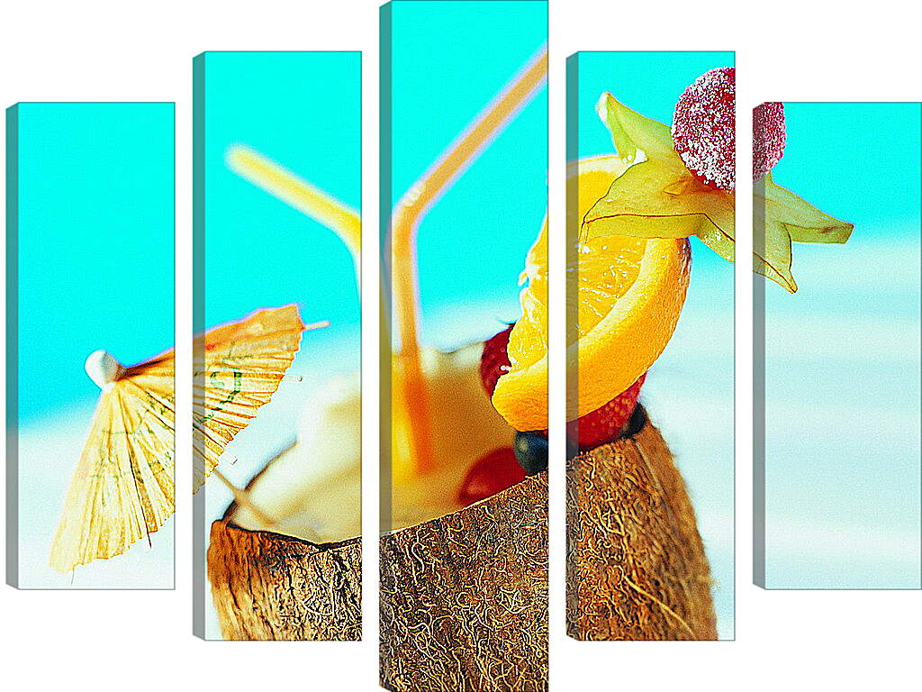 Модульная картина - Коктейль с долькой лимона в кокосе