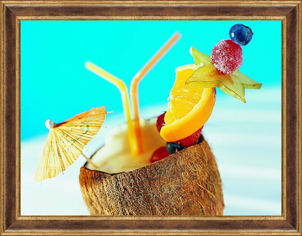 Картина в раме - Коктейль с долькой лимона в кокосе