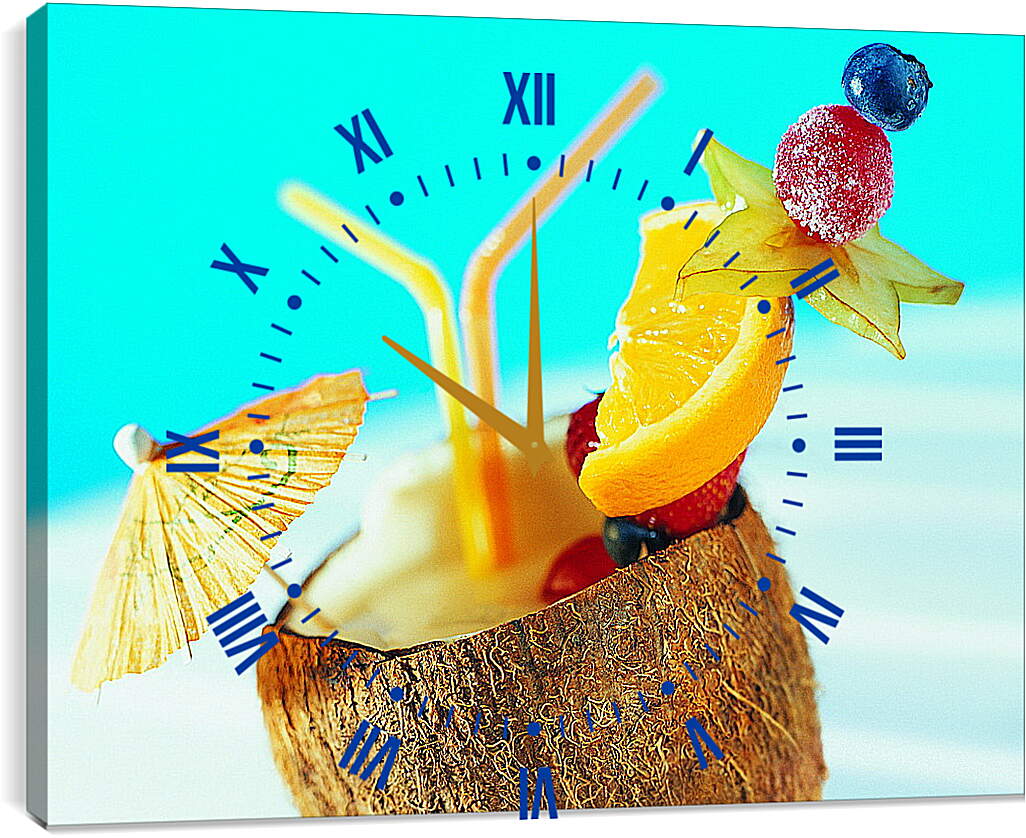 Часы картина - Коктейль с долькой лимона в кокосе