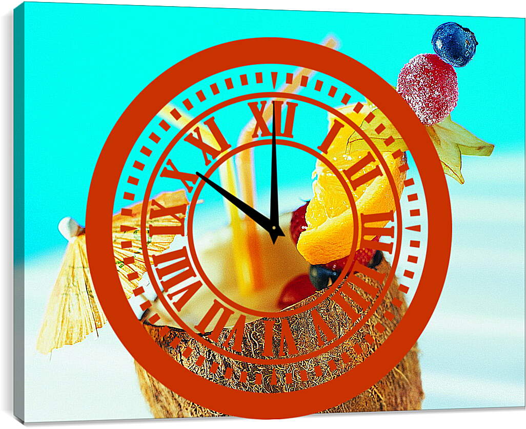 Часы картина - Коктейль с долькой лимона в кокосе