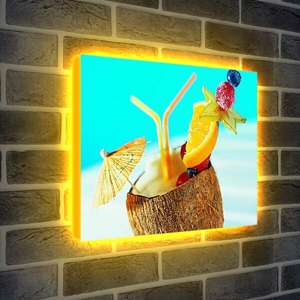 Лайтбокс световая панель - Коктейль с долькой лимона в кокосе