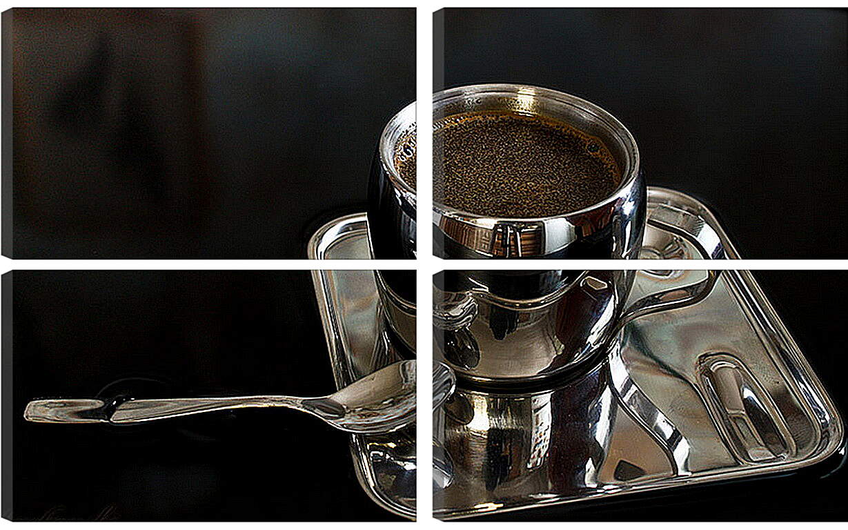 Модульная картина - Чашка кофе на подносе с чайной ложкой
