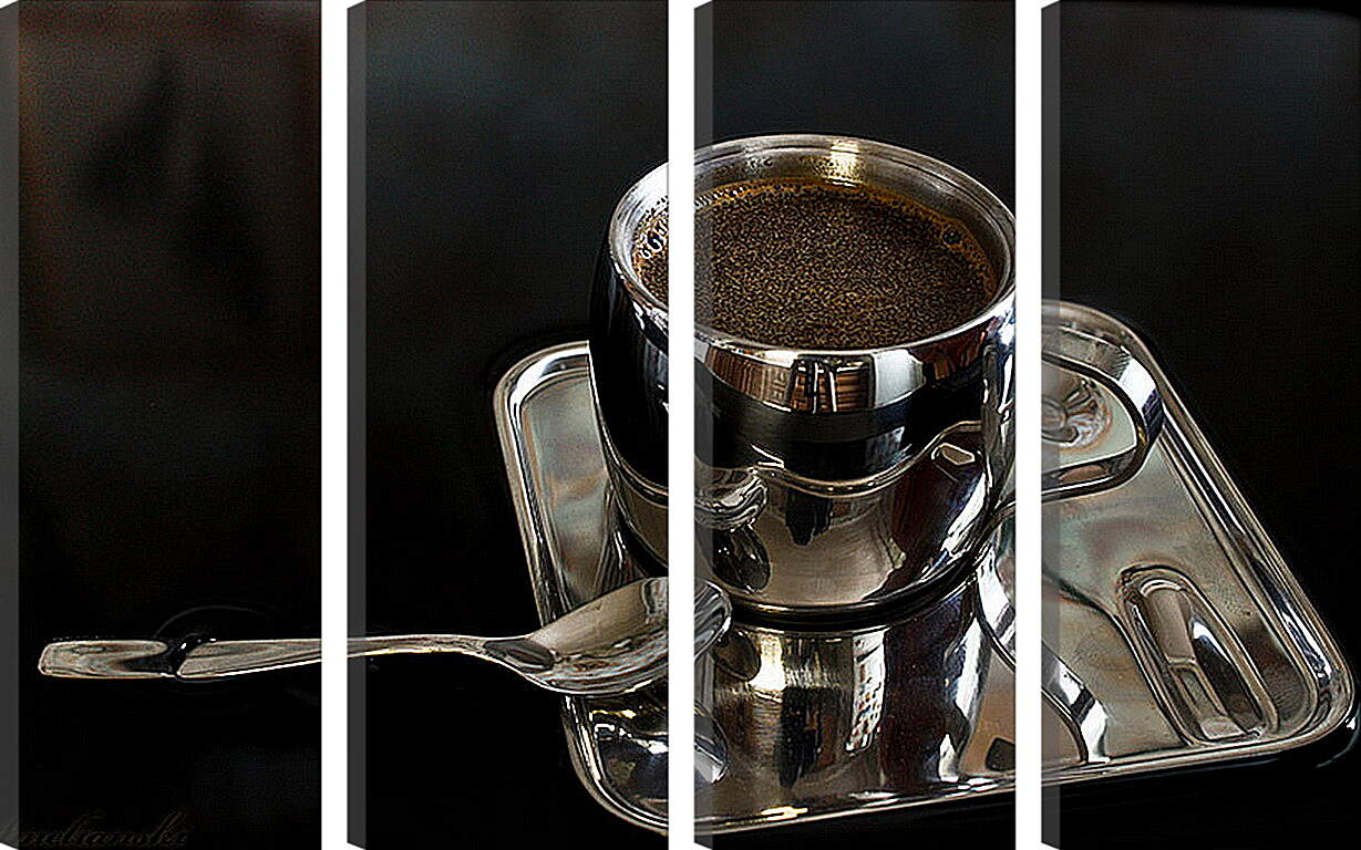 Модульная картина - Чашка кофе на подносе с чайной ложкой