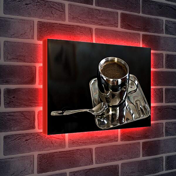 Лайтбокс световая панель - Чашка кофе на подносе с чайной ложкой