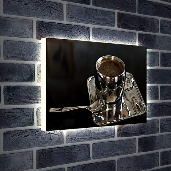 Лайтбокс световая панель - Чашка кофе на подносе с чайной ложкой