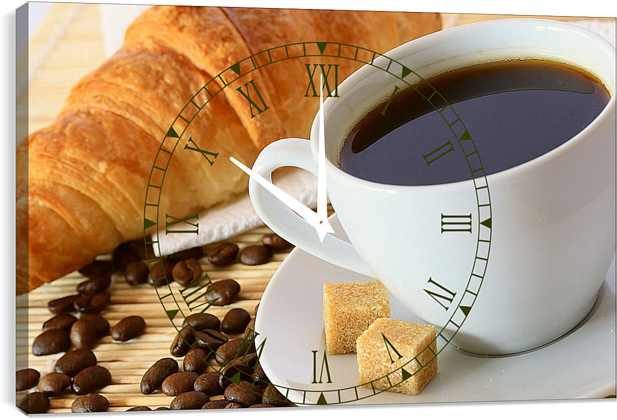 Часы картина - Чашка кофе с багетом
