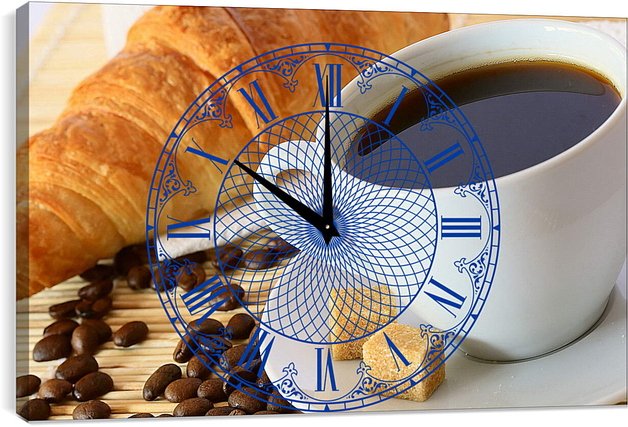 Часы картина - Чашка кофе с багетом