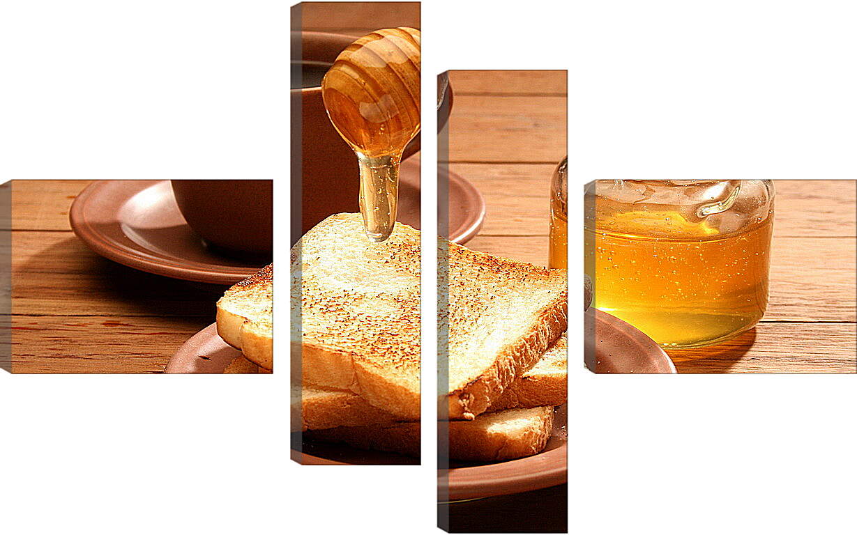Модульная картина - Чашечка кофе с мёдом и хрустящим хлебом