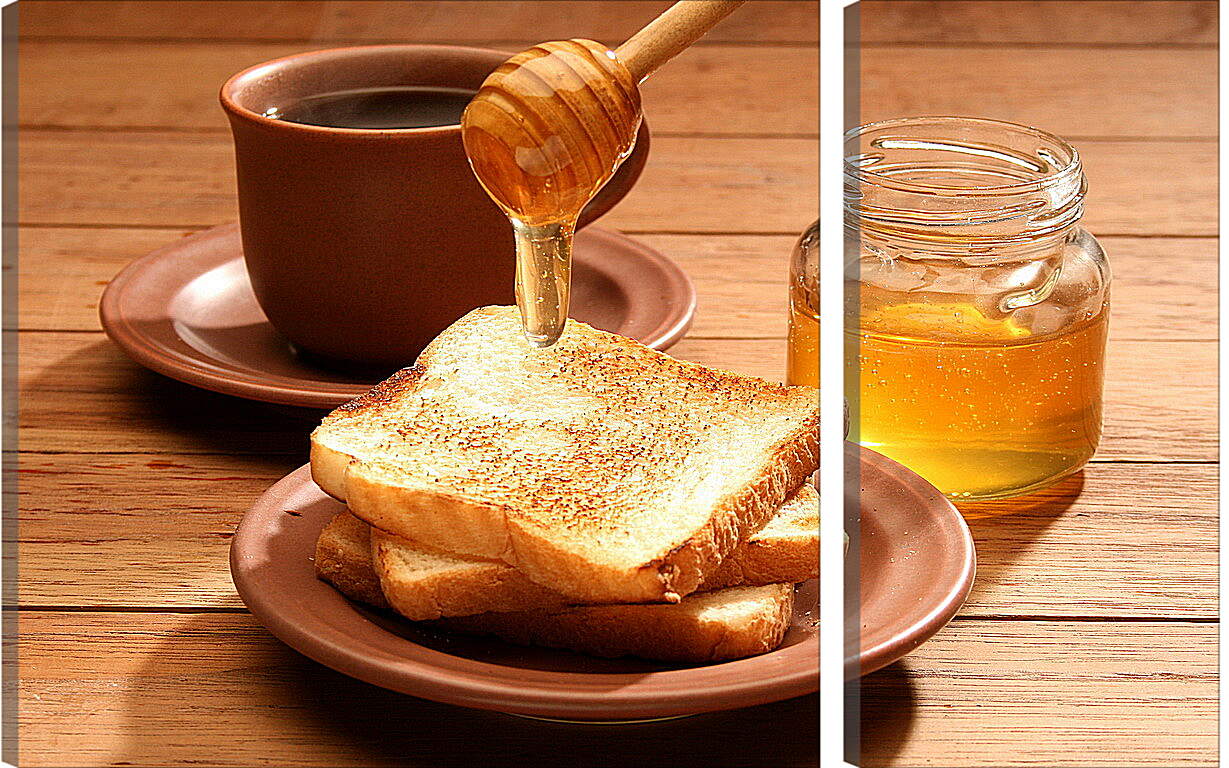 Модульная картина - Чашечка кофе с мёдом и хрустящим хлебом