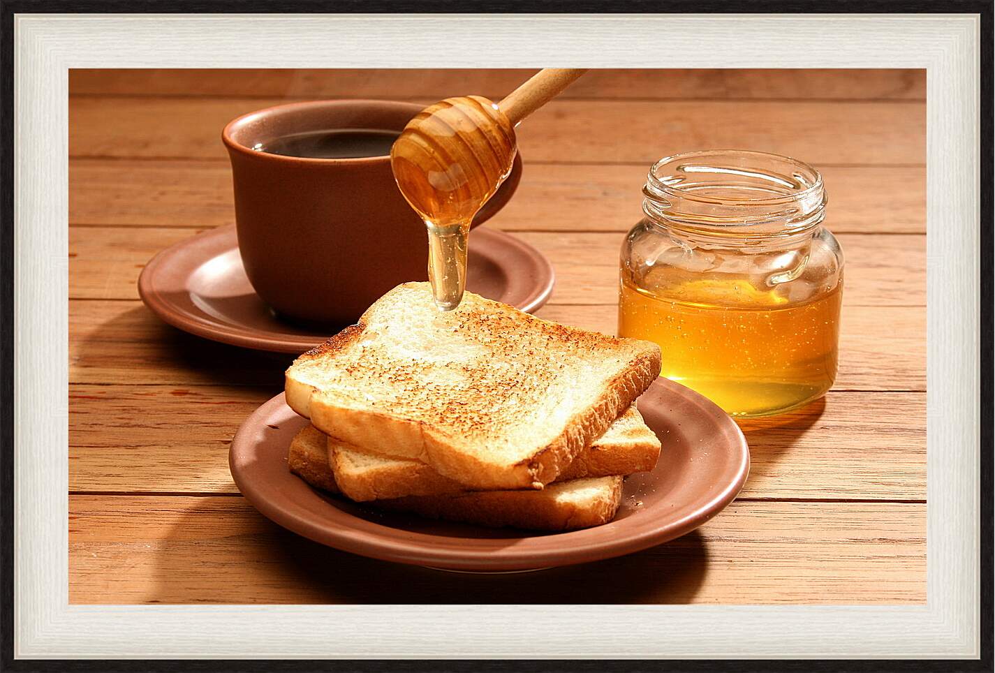 Картина в раме - Чашечка кофе с мёдом и хрустящим хлебом