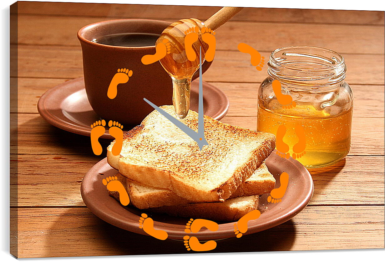 Часы картина - Чашечка кофе с мёдом и хрустящим хлебом
